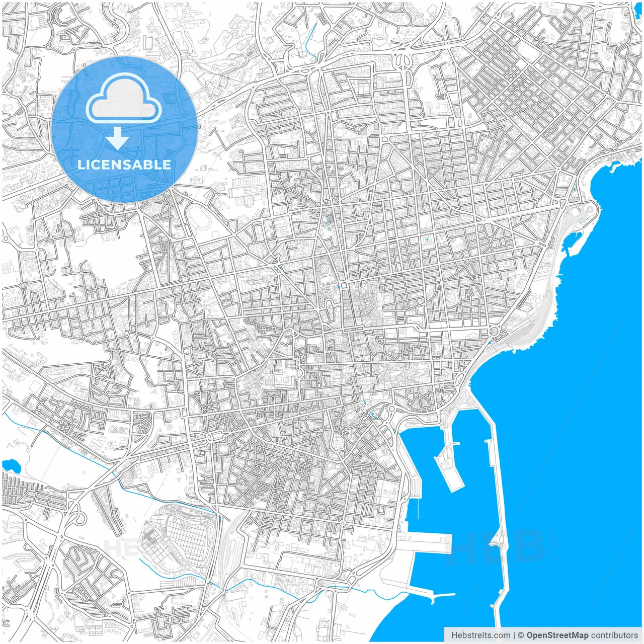 Catania, Sicily, Italy, city map with high resolution roads.