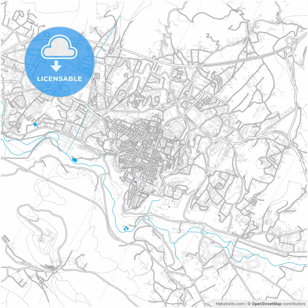 L Aquila, Abruzzo, Italy, city map with high resolution roads.