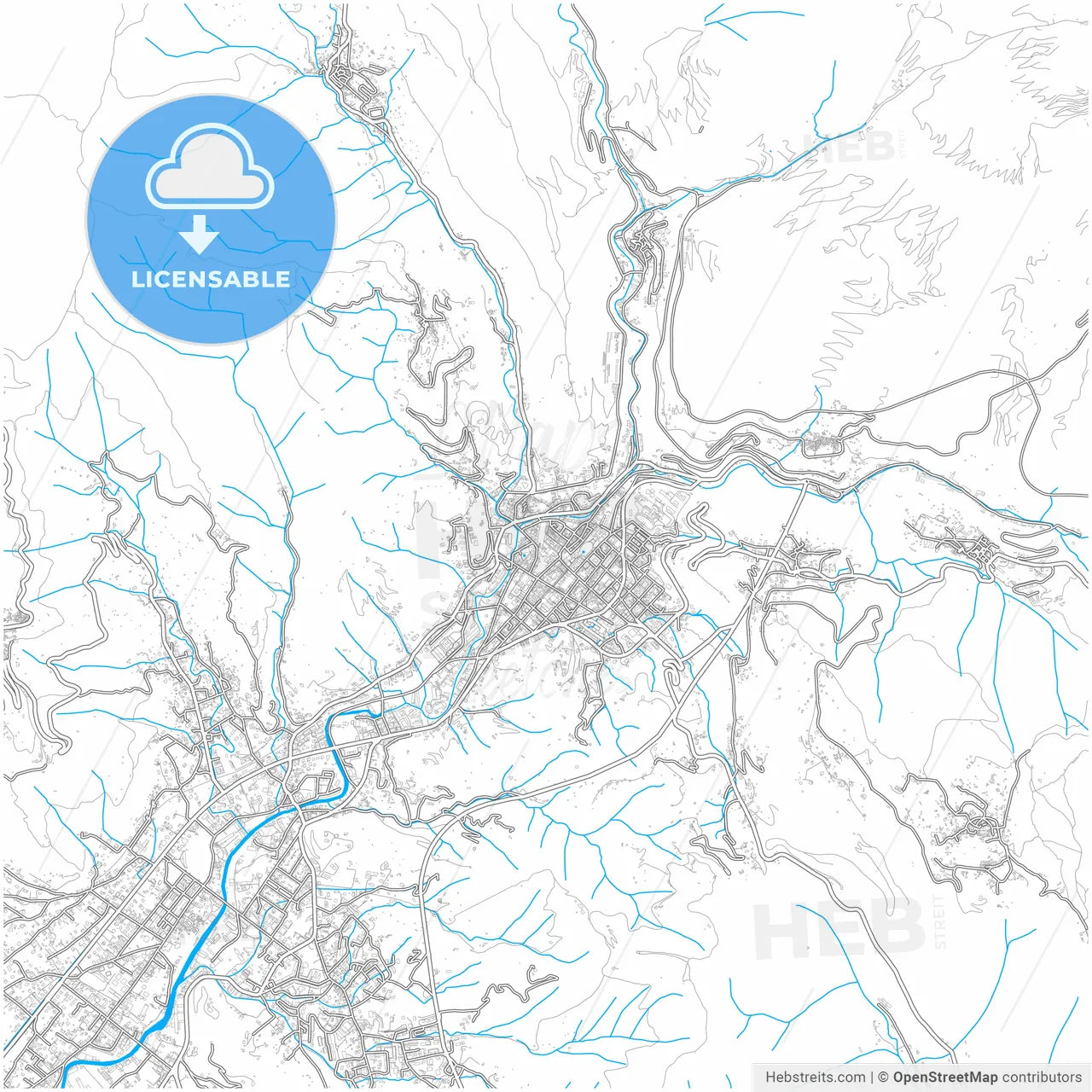 Carrara, Tuscany, Italy, city map with high resolution roads.