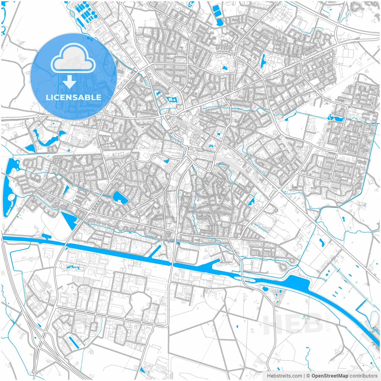 Hengelo, Overijssel, Netherlands, city map with high resolution roads.