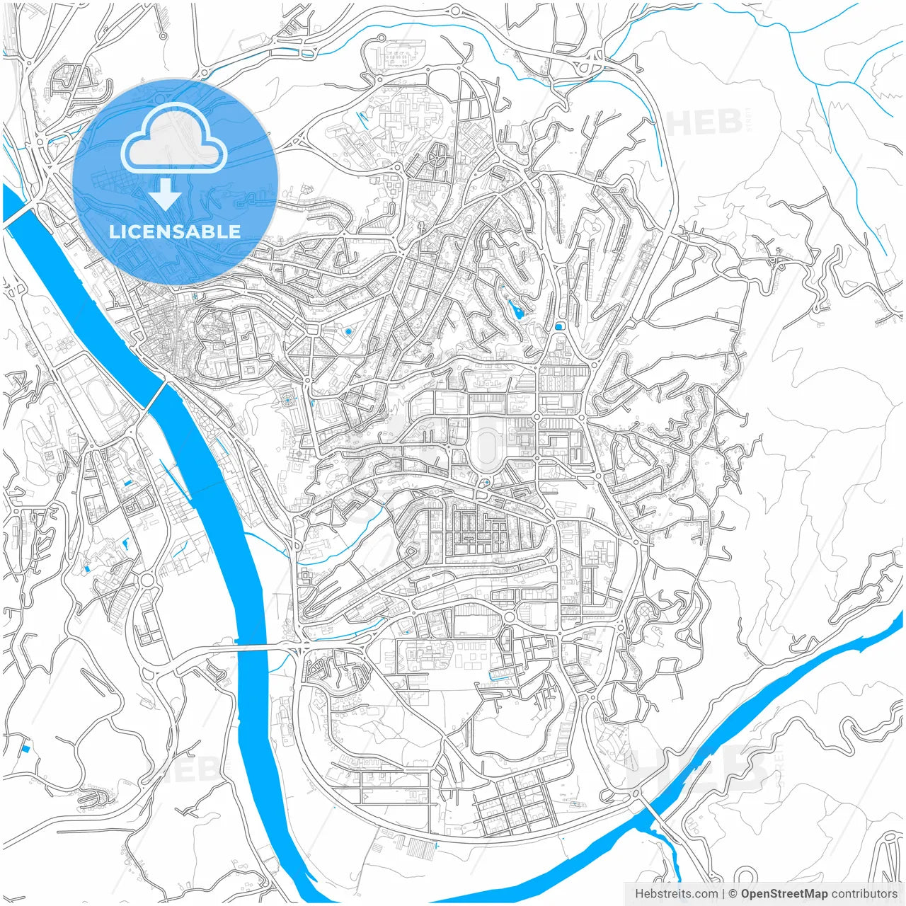Coimbra, Coimbra, Portugal, city map with high resolution roads.