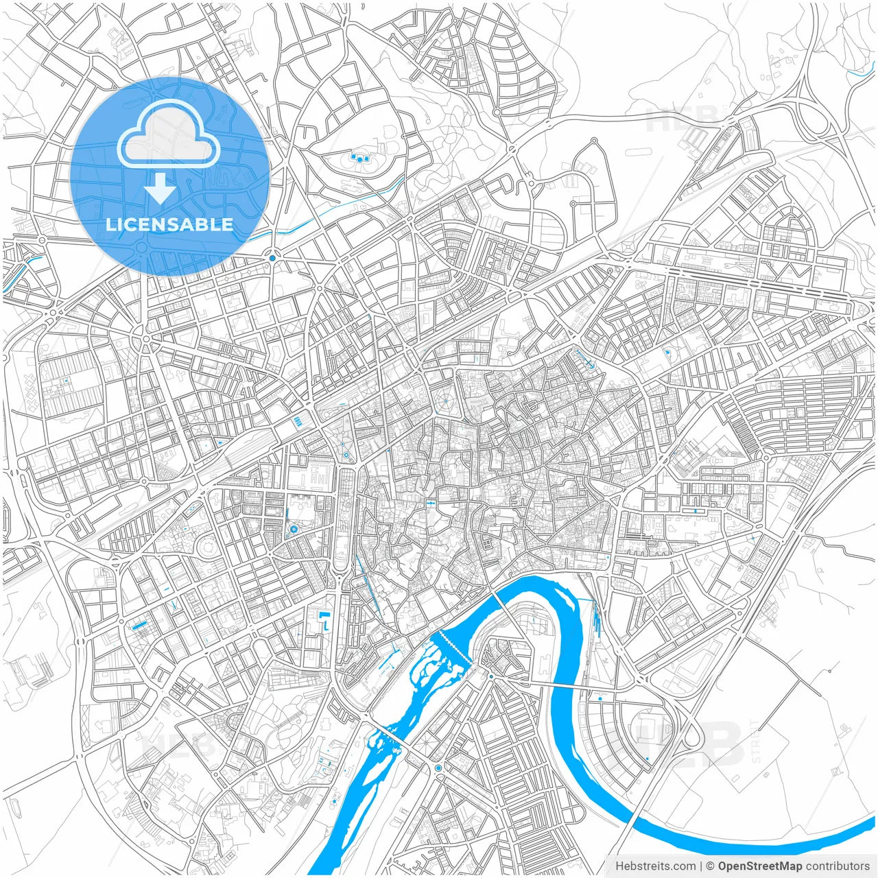 Córdoba, Spain, city map with high resolution roads.