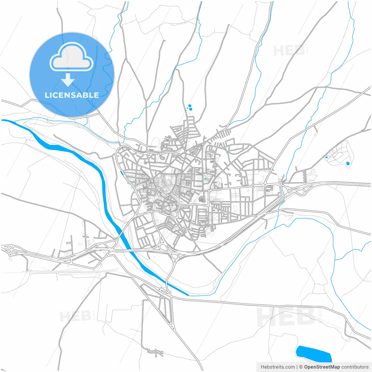 Andújar, Jaén, Spain, city map with high resolution roads.