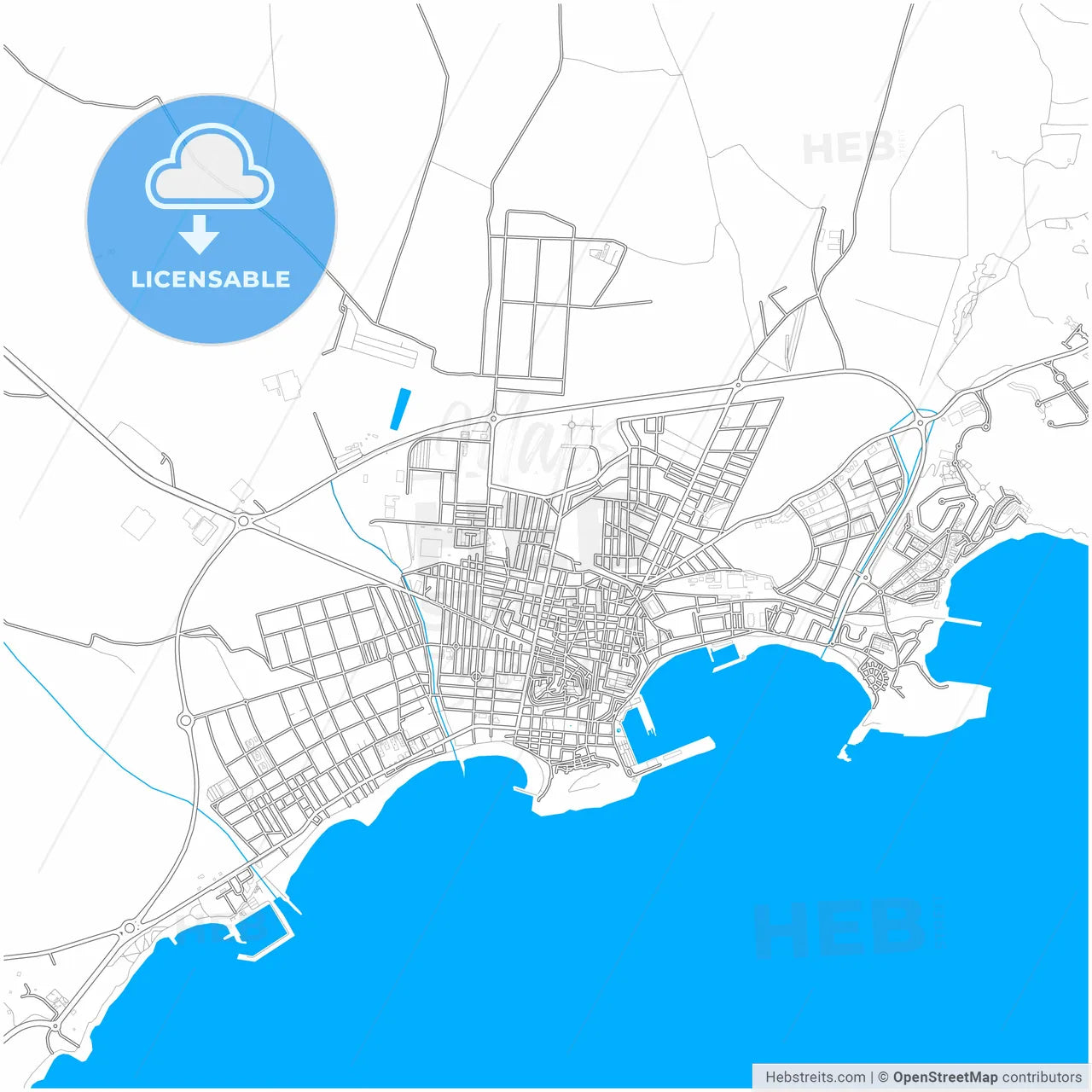 Águilas, Murcia, Spain, city map with high resolution roads.