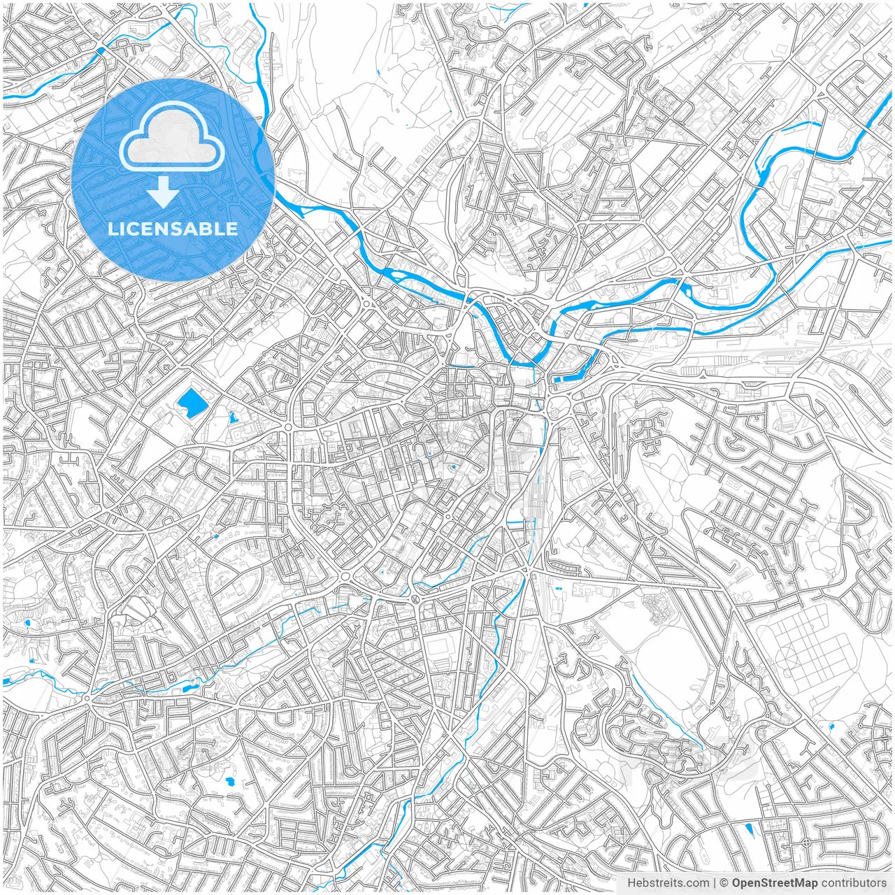Sheffield, Yorkshire and the Humber, England, city map with high resolution roads.