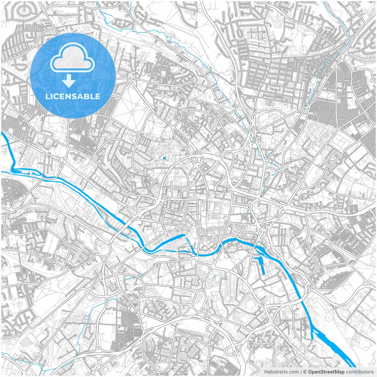 Leeds, Yorkshire and the Humber, England, city map with high resolution roads.