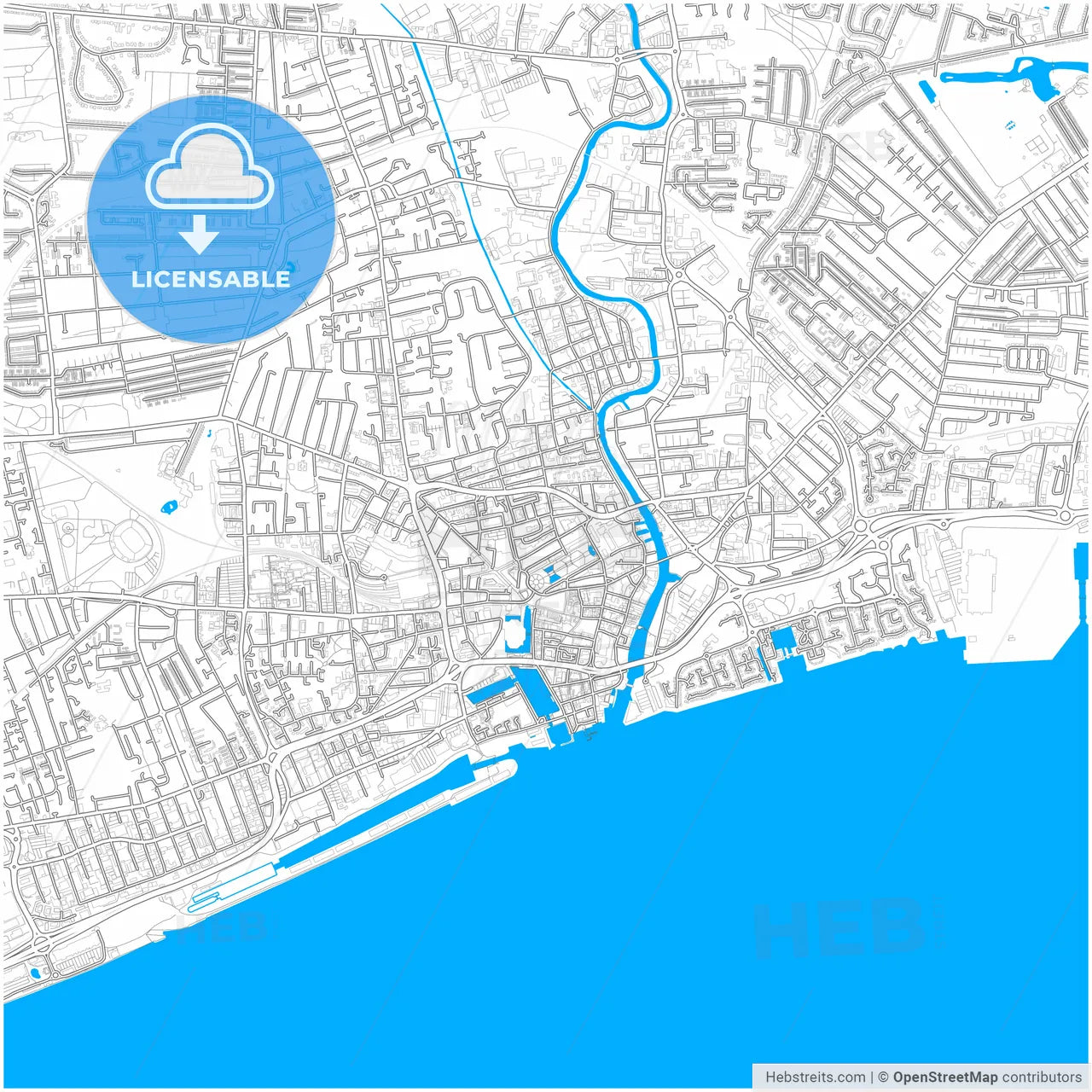 Kingston upon Hull, Yorkshire and the Humber, England, city map with high resolution roads.
