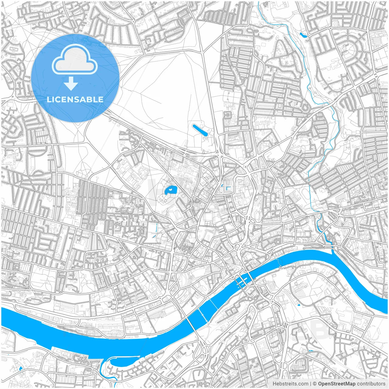 Newcastle upon Tyne, North East England, England, city map with high resolution roads.