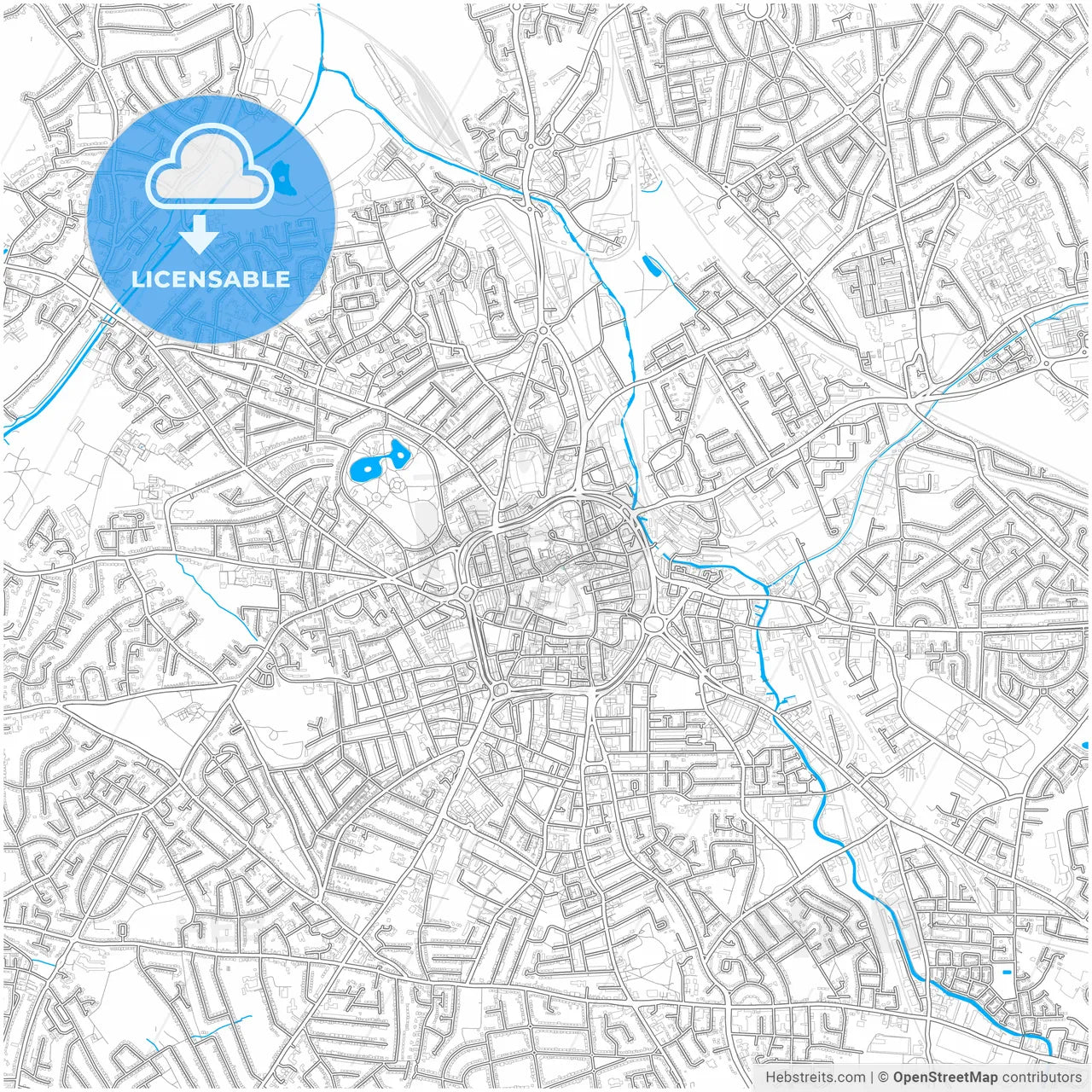 Wolverhampton, West Midlands, England, city map with high resolution roads.
