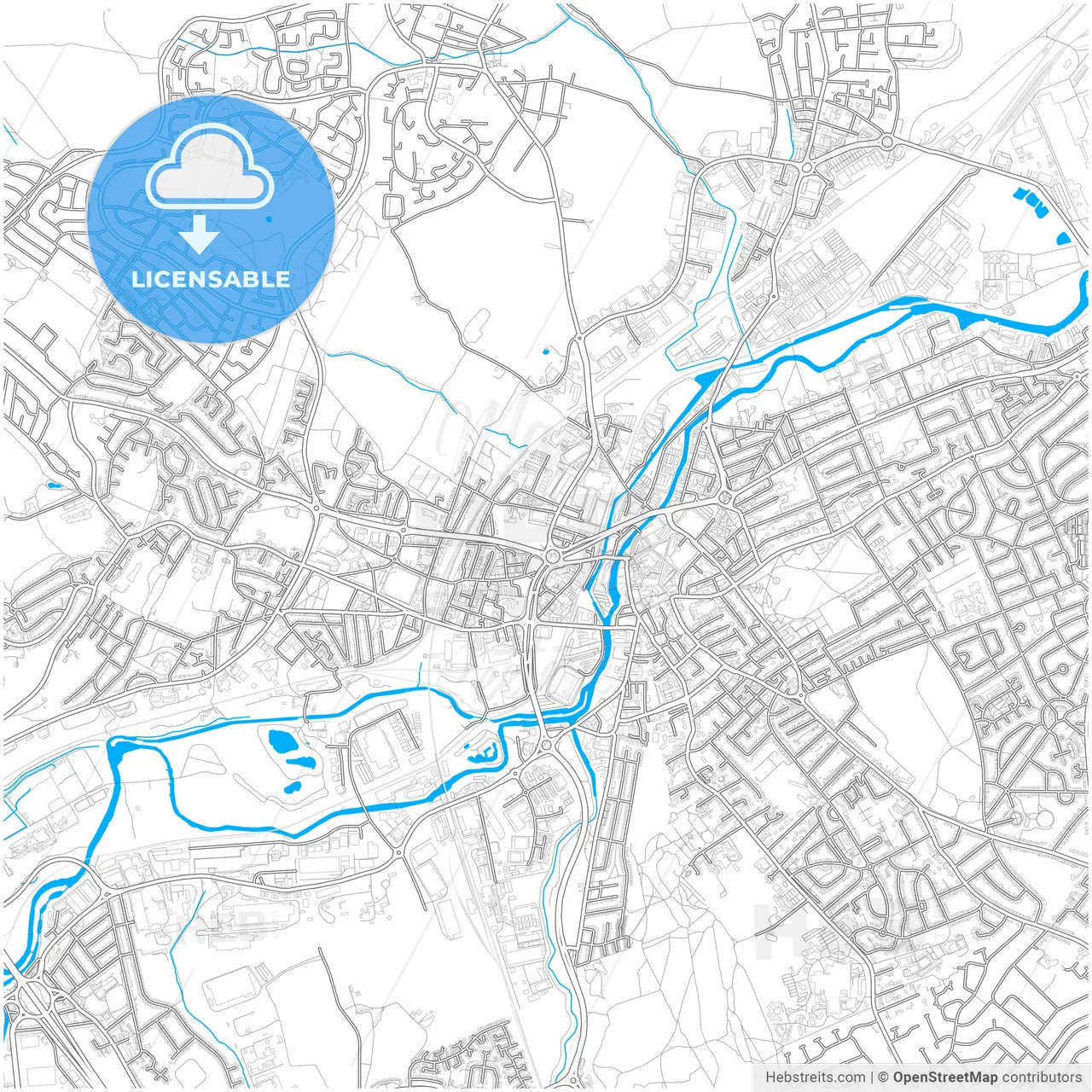 Rotherham, Yorkshire and the Humber, England, city map with high resolution roads.