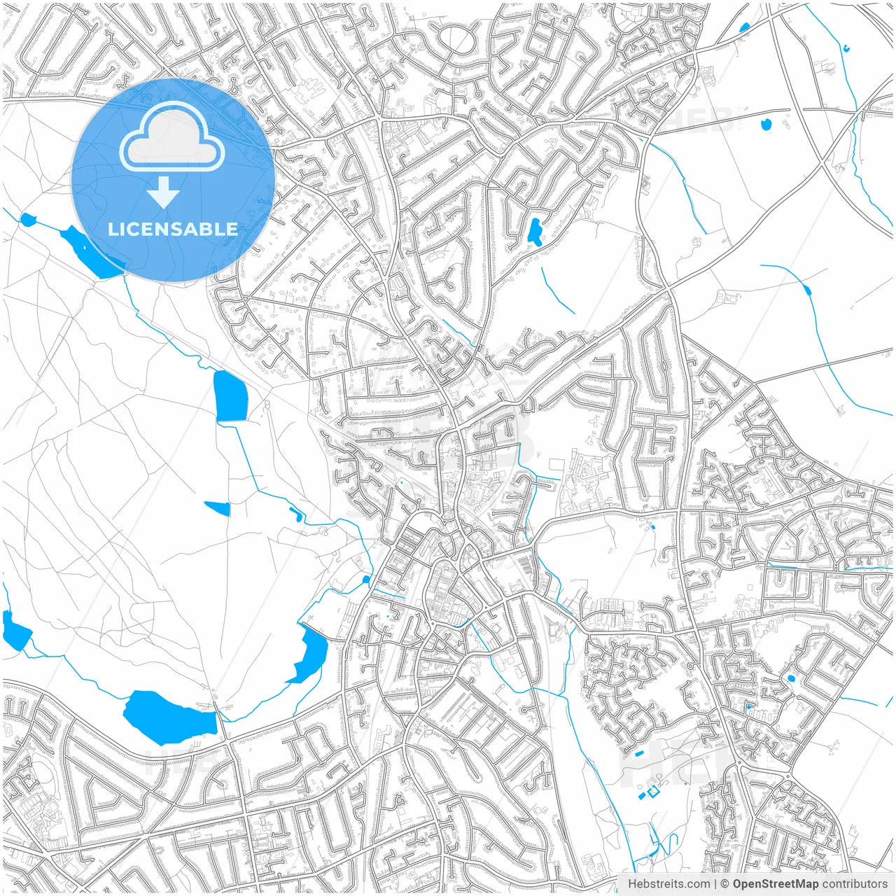 Sutton Coldfield, West Midlands, England, city map with high resolution roads.