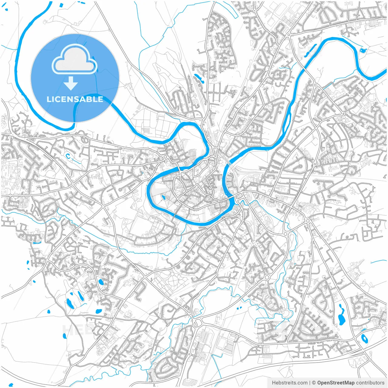 Shrewsbury, West Midlands, England, city map with high resolution roads.