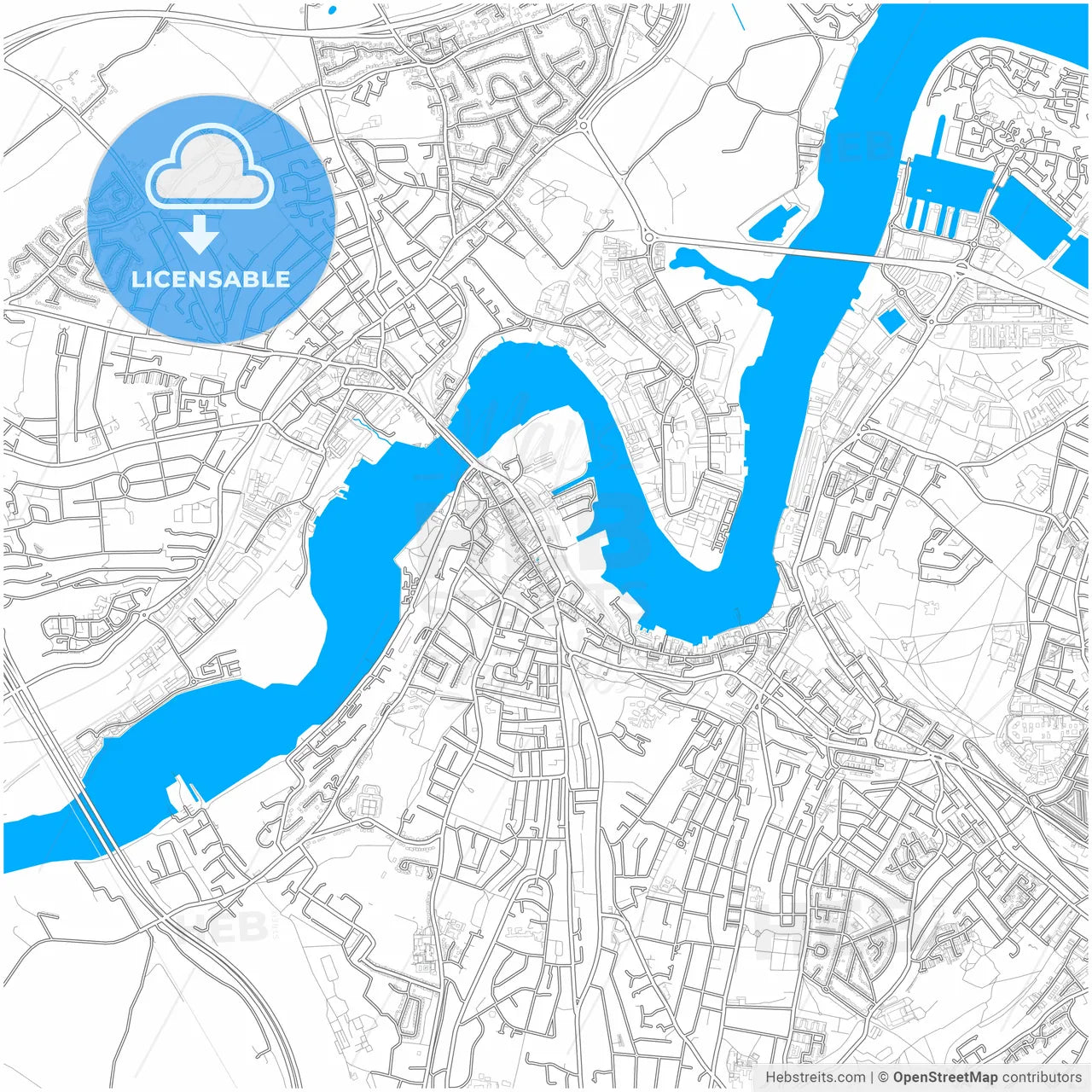 Rochester, South East England, England, city map with high resolution roads.