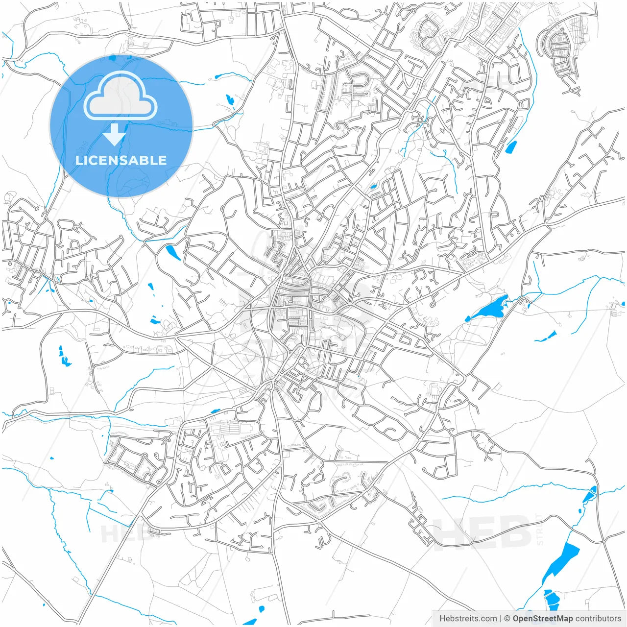 Royal Tunbridge Wells, South East England, England, city map with high resolution roads.