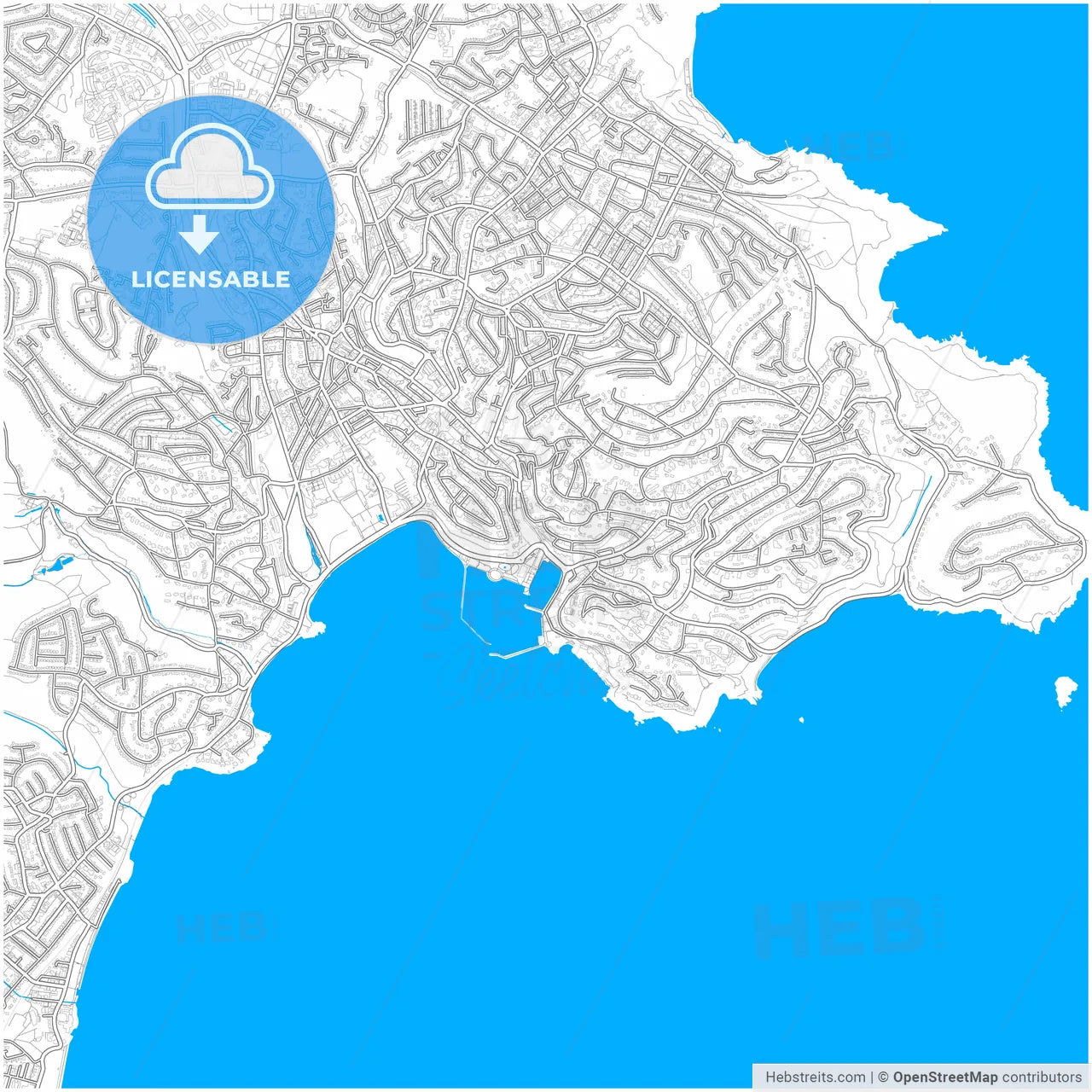 Torquay, South West England, England, city map with high resolution roads.