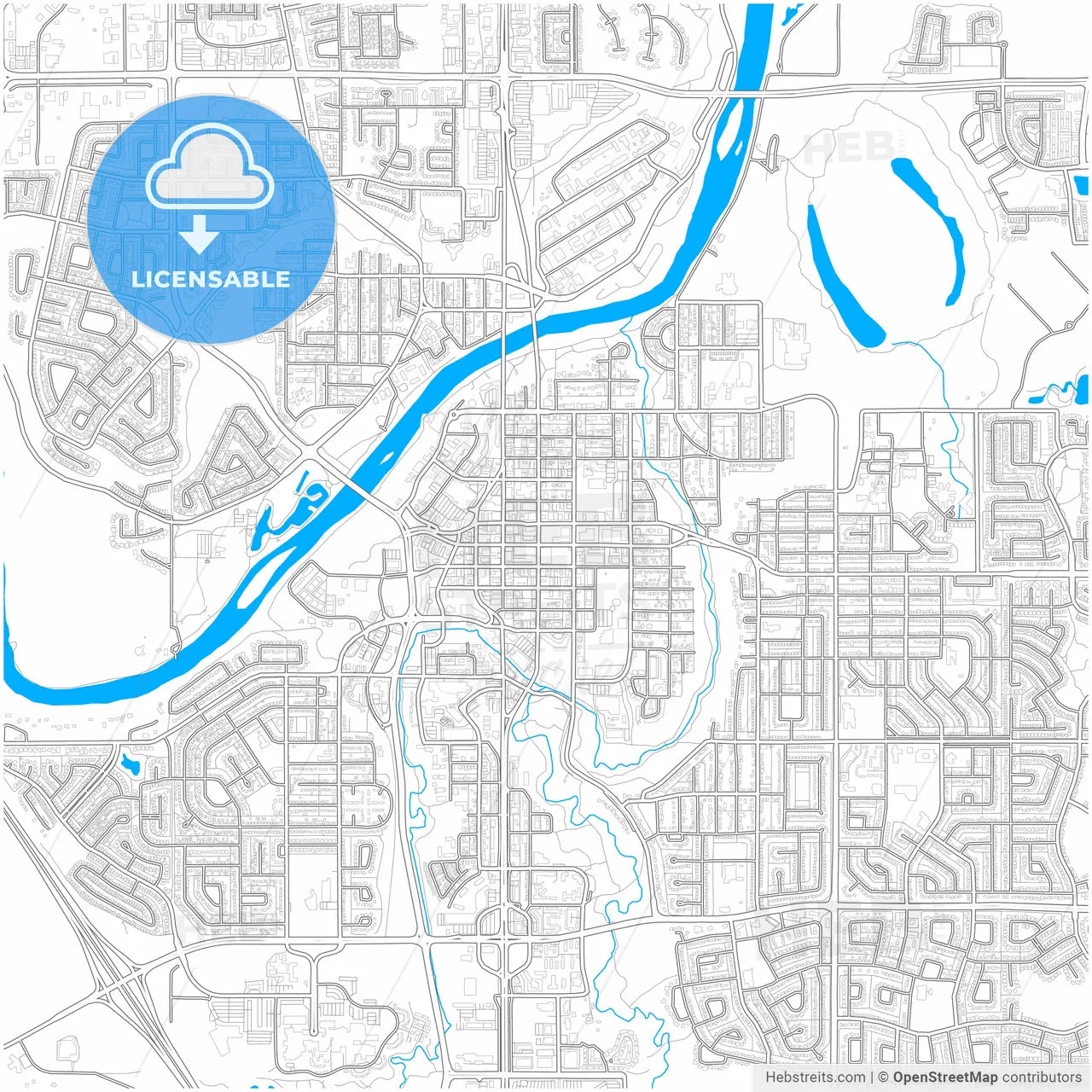 Red Deer, Alberta, Canada, city map with high resolution roads.
