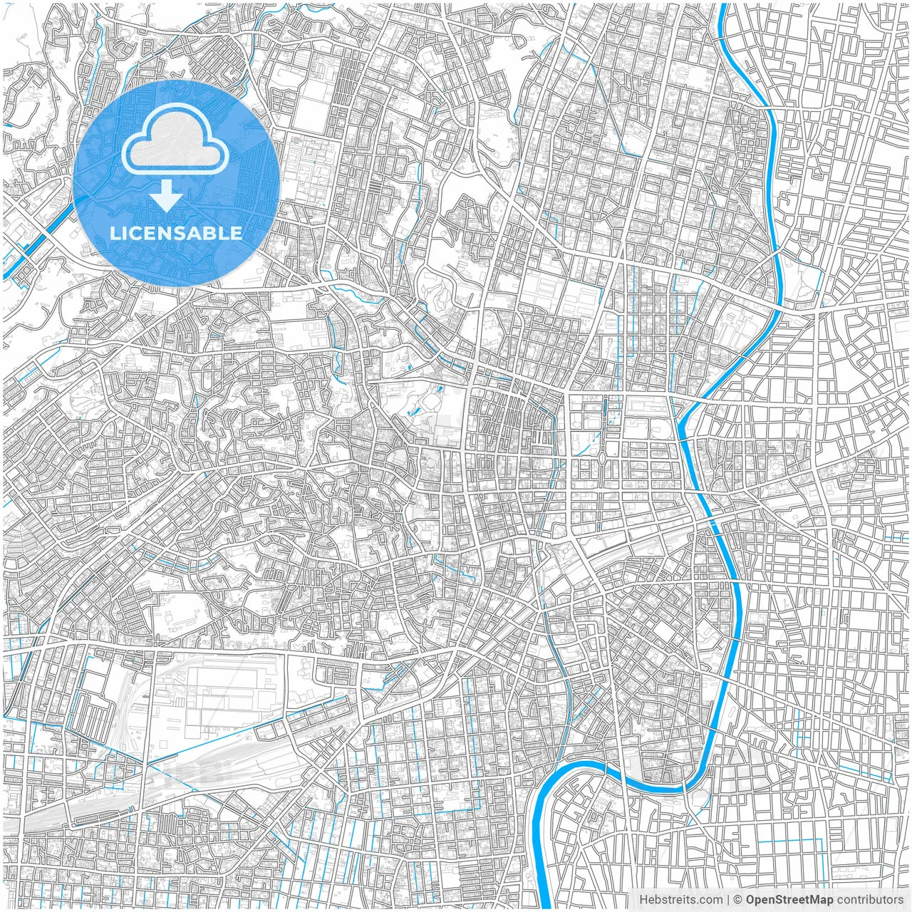 Hamamatsu, Shizuoka, Japan, city map with high resolution roads.