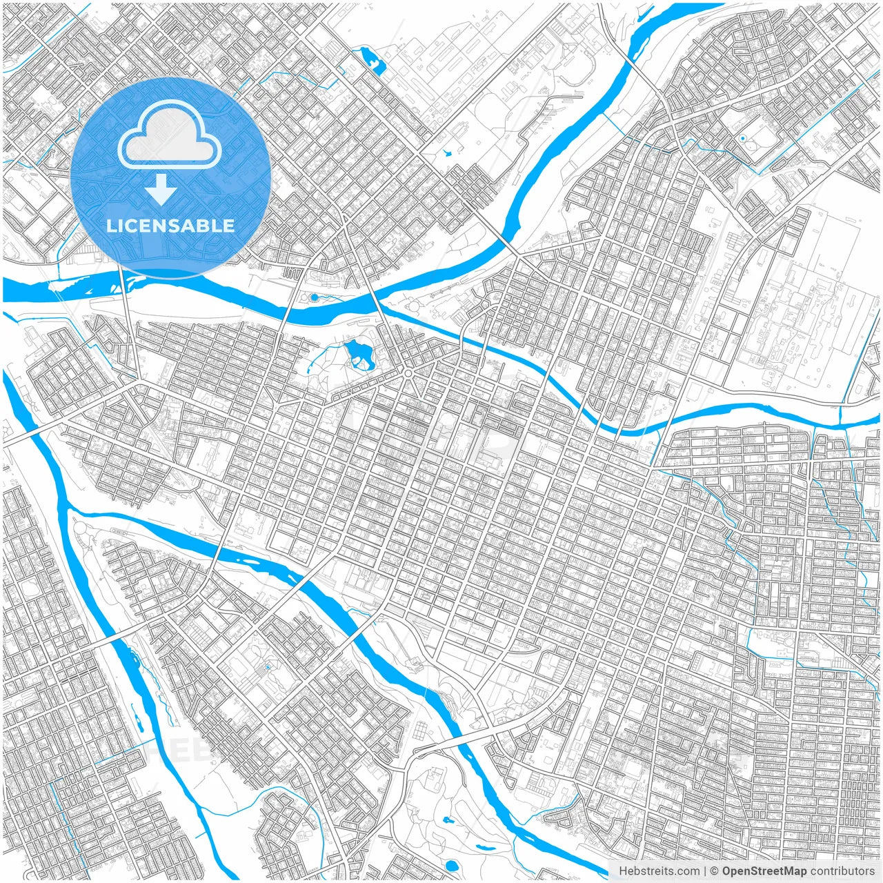 Asahikawa, Hokkaidō, Japan, city map with high resolution roads.