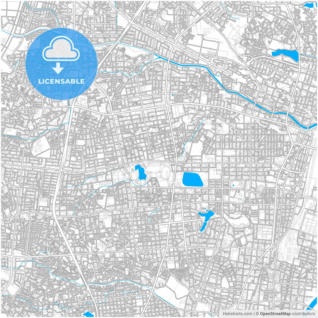 Kōriyama, Fukushima, Japan, city map with high resolution roads.