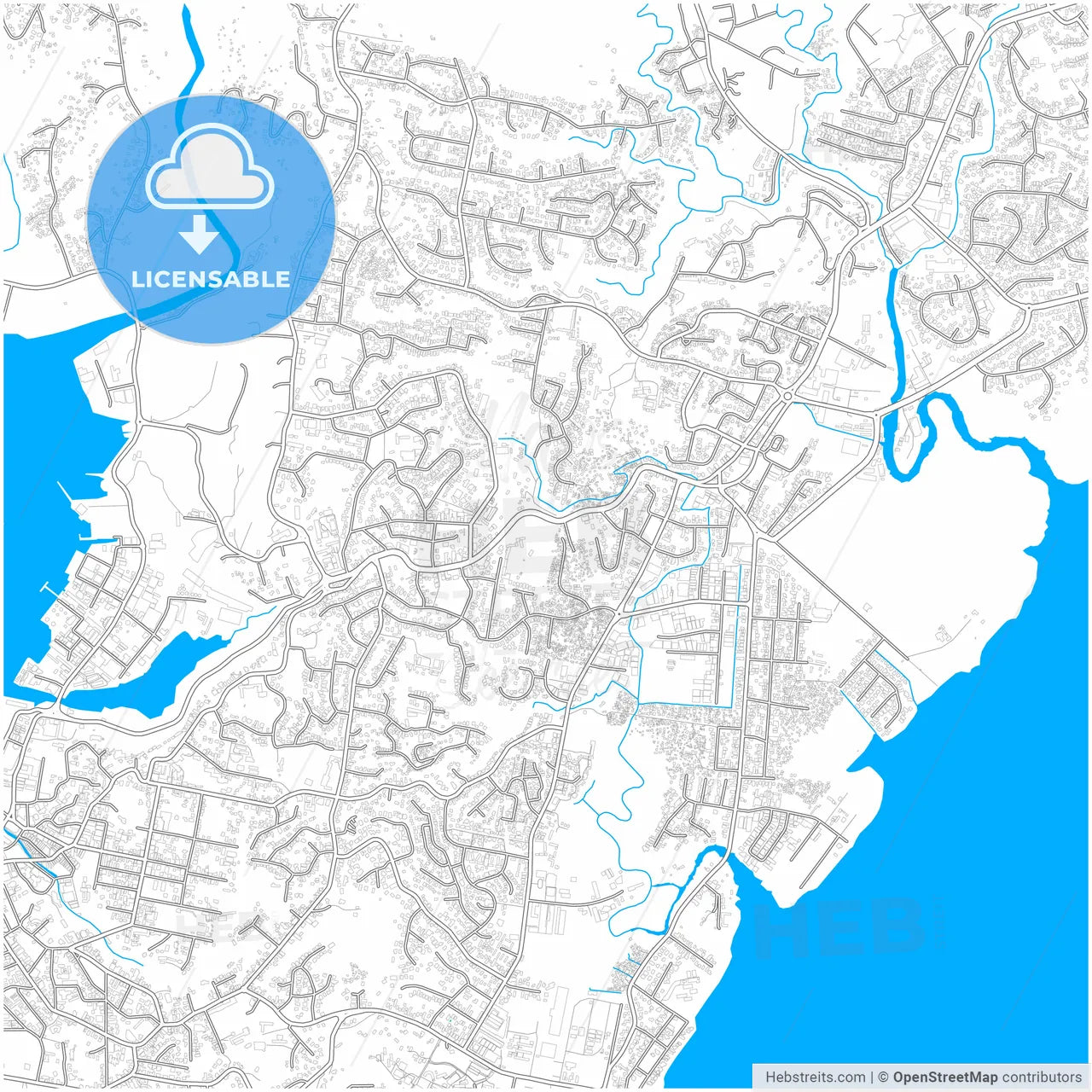 Suva, Fiji, city map with high resolution roads.