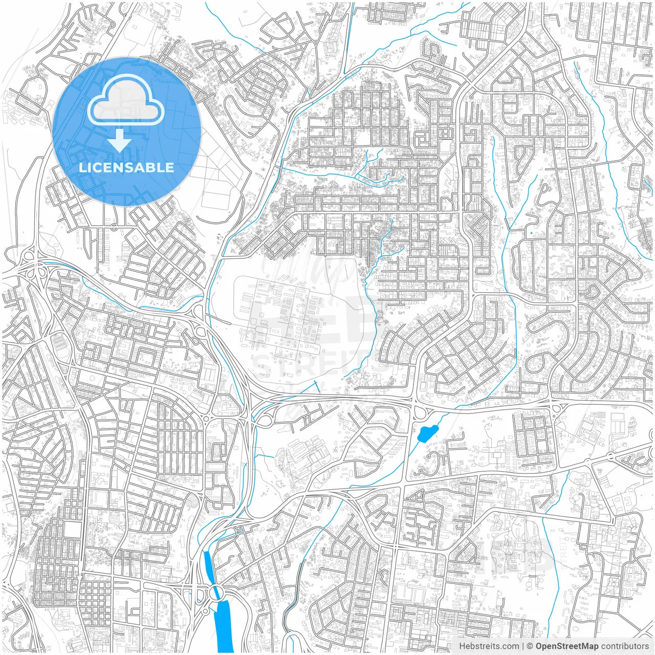 Abidjan, Ivory Coast, city map with high resolution roads.