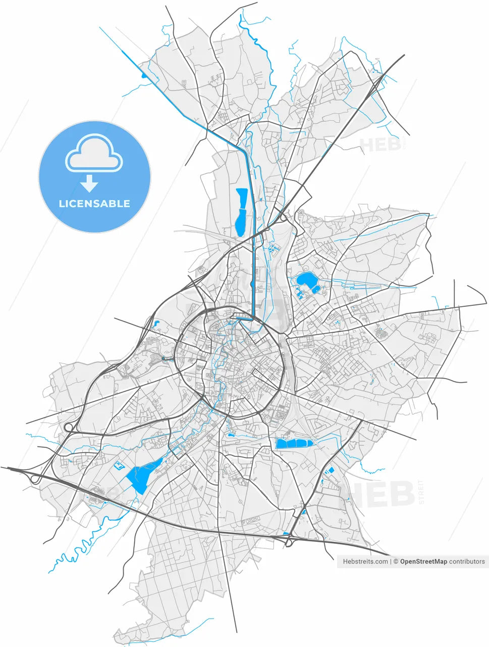 Leuven, Flemish Brabant, Belgium, high resolution vector map - Instant download PDF and JPG