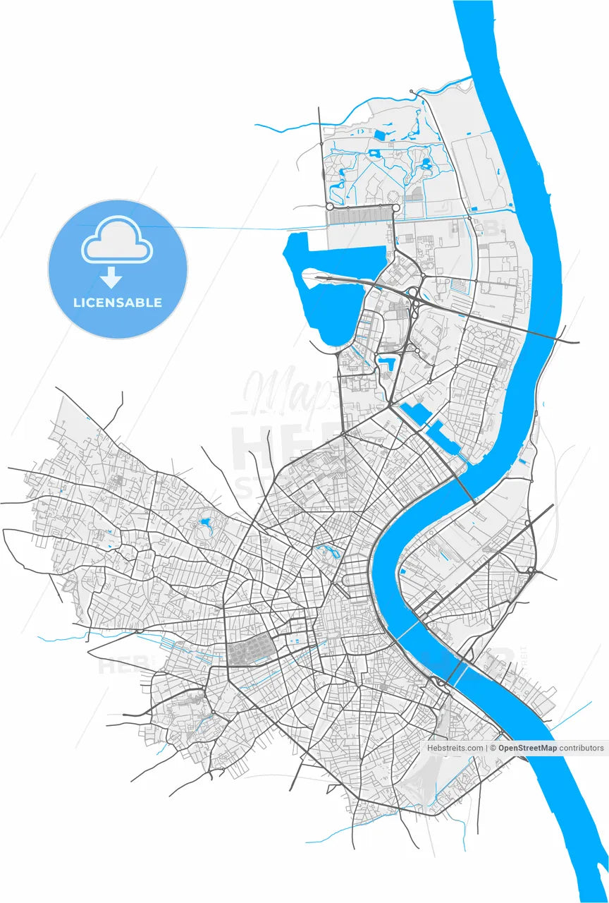 Bordeaux, Gironde, France, high resolution vector map - Instant download PDF and JPG