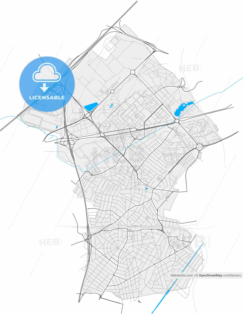 Aulnay-sous-Bois, Seine-Saint-Denis, France, high resolution vector map - Instant download PDF and JPG