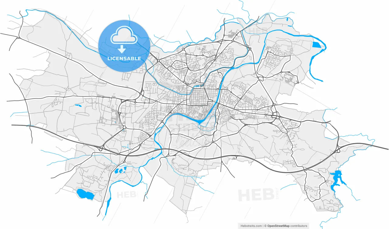 Carcassonne, Aude, France, high resolution vector map - Instant download PDF and JPG