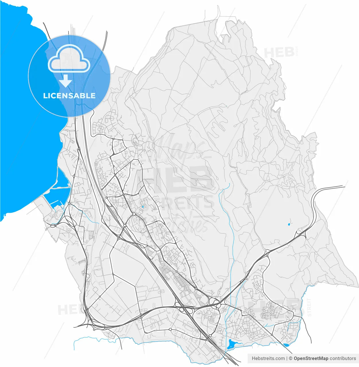 Vitrolles, Bouches-du-Rhône, France, high resolution vector map - Instant download PDF and JPG