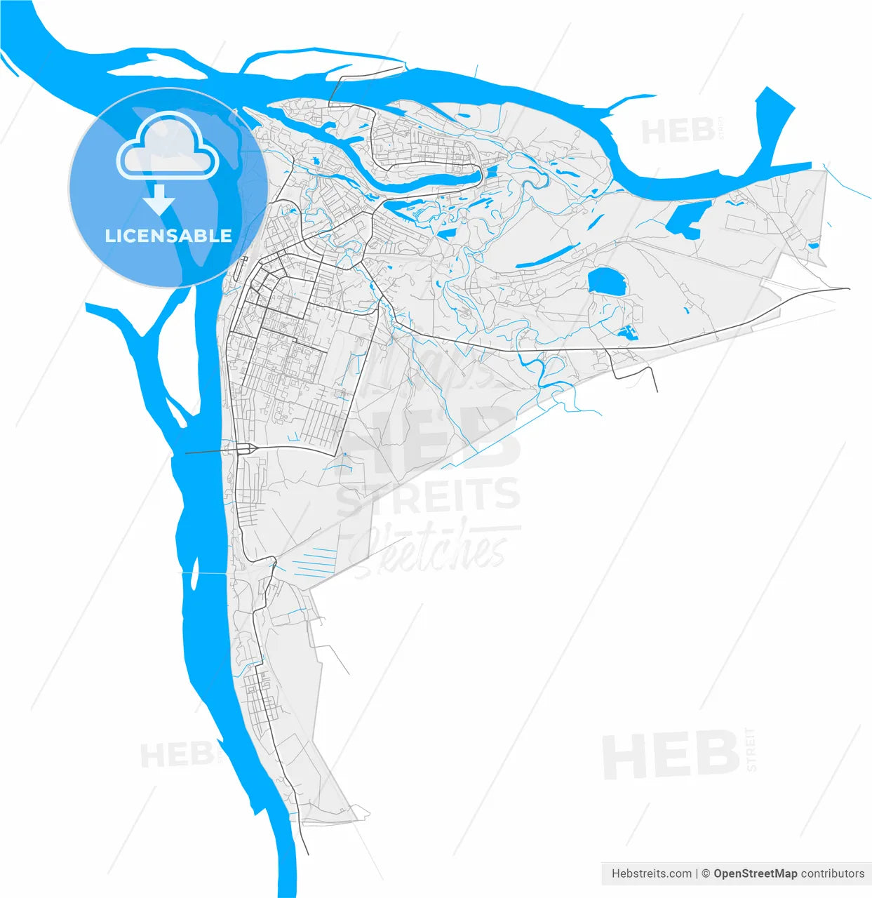 Kotlas, Arkhangelsk Oblast, Russia, high resolution vector map - Instant download PDF and JPG