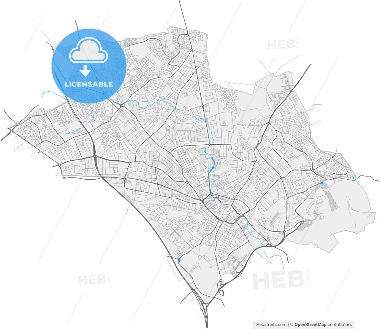 Luton, East of England, England, high resolution vector map - Instant download PDF and JPG