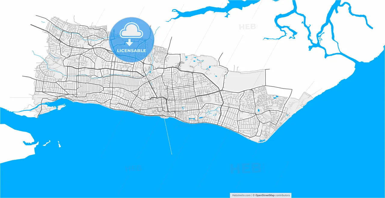 Southend-on-Sea, East of England, England, high resolution vector map - Instant download PDF and JPG