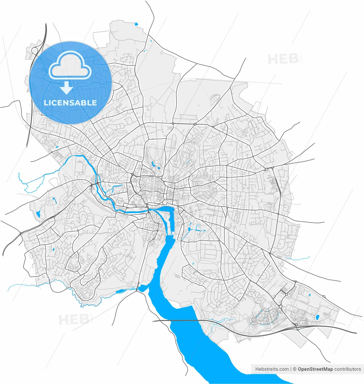 Ipswich, East of England, England, high resolution vector map - Instant download PDF and JPG