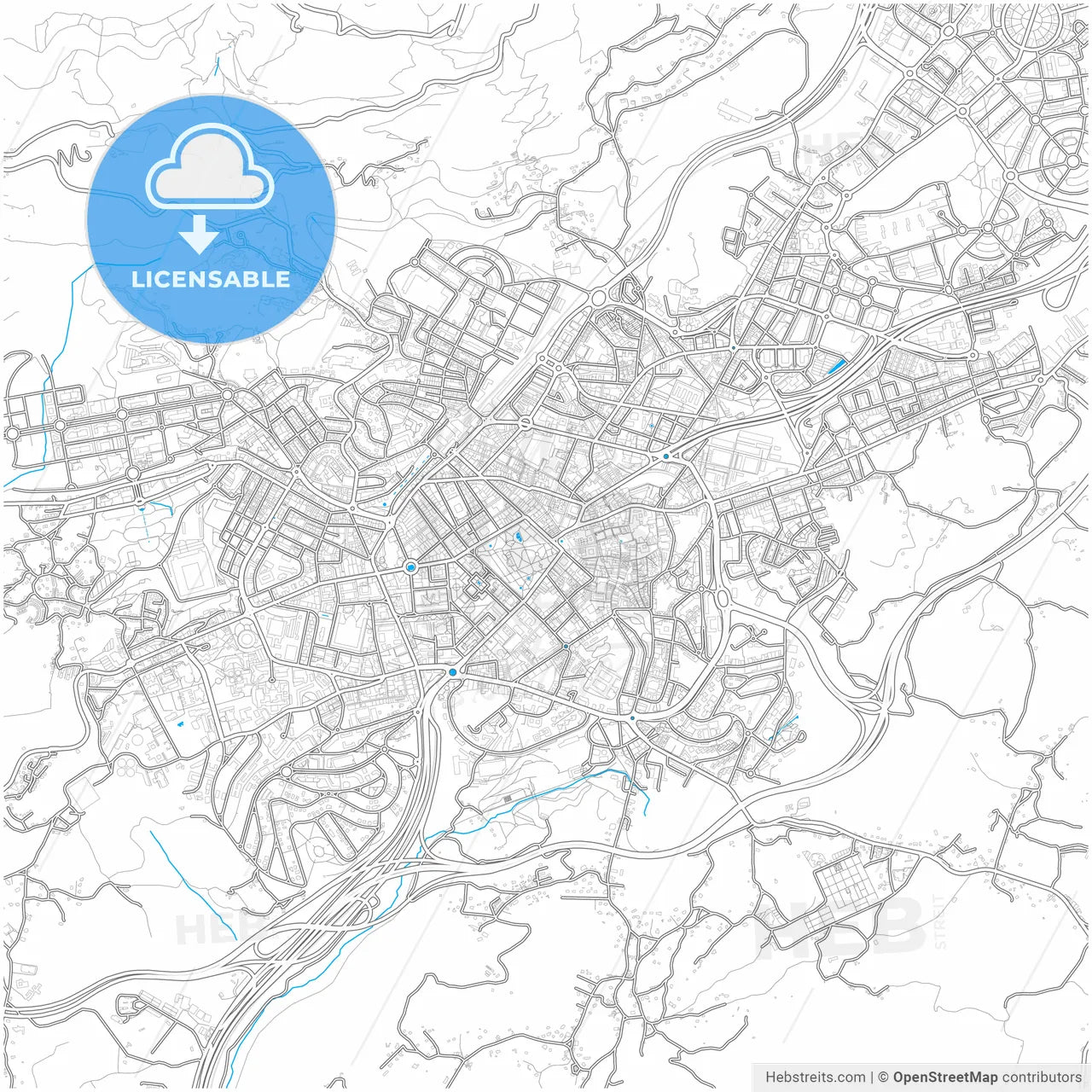 Oviedo, Asturias, Spain, city map with high resolution roads.