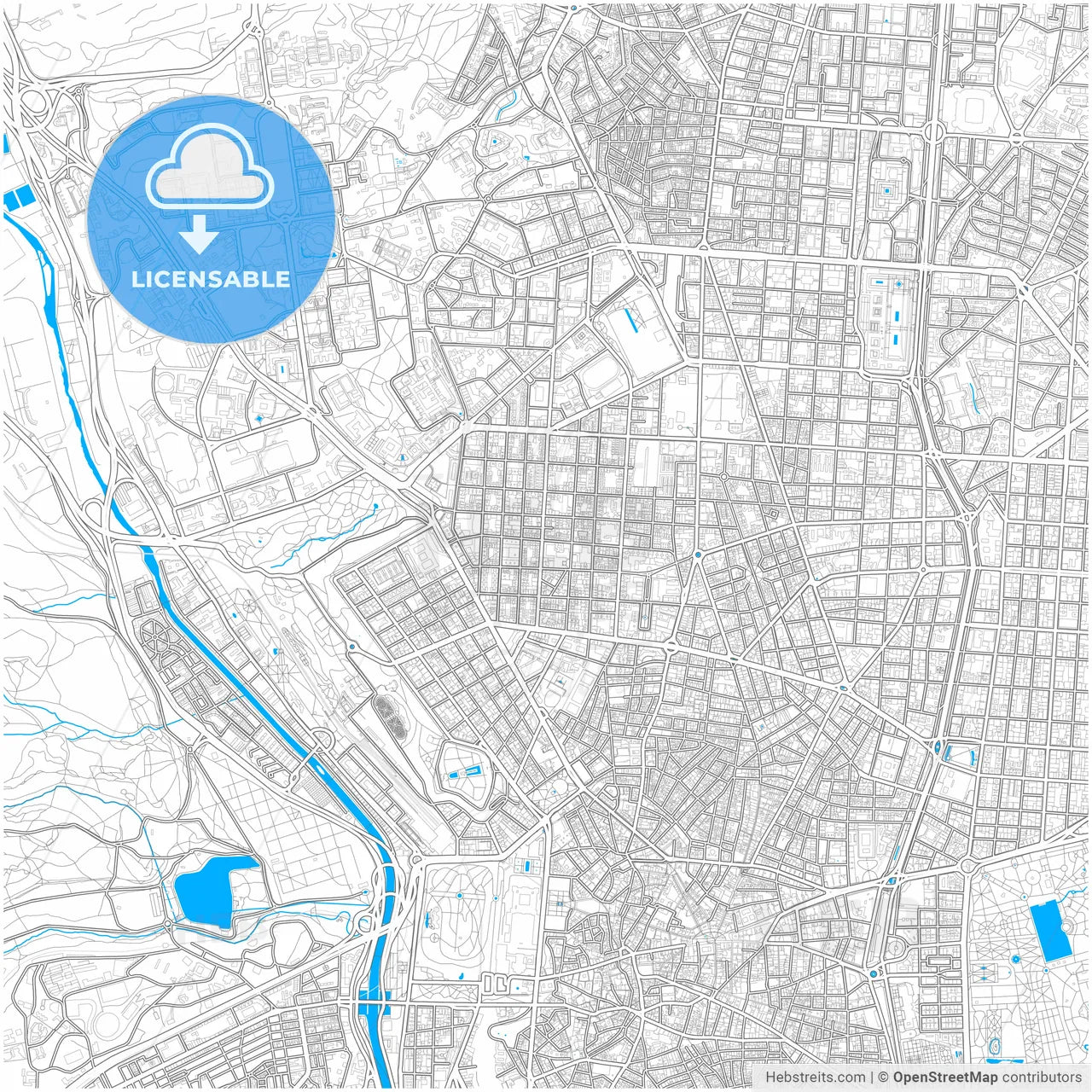 Chamberí, Madrid, Spain, city map with high resolution roads.