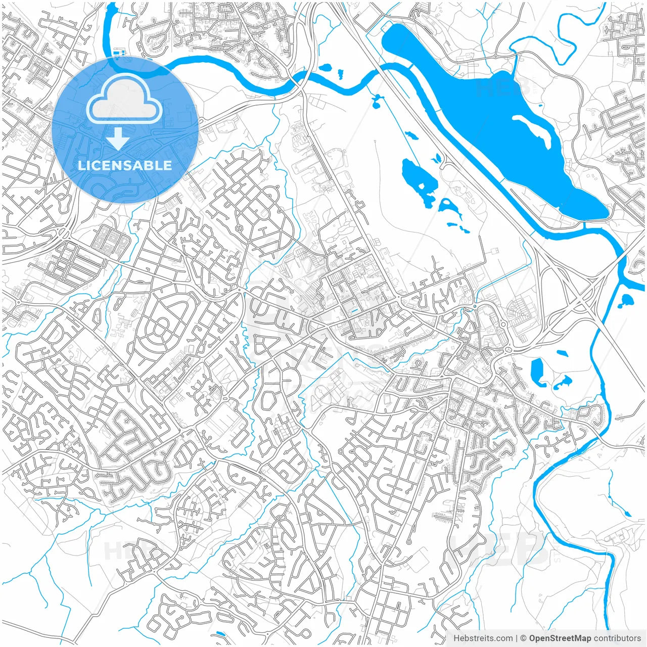 Hamilton, South Lanarkshire, Scotland, city map with high resolution roads.