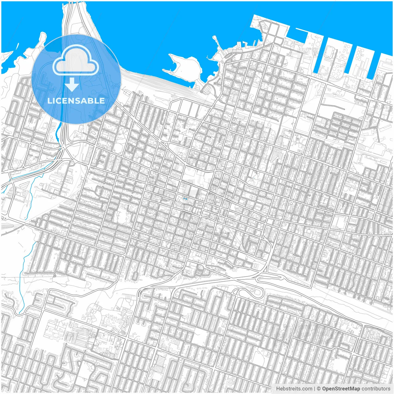 Hamilton, Ontario, Canada, city map with high resolution roads.