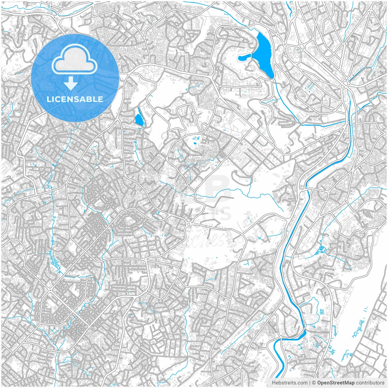 Yaounde, Cameroon, city map with high resolution roads.