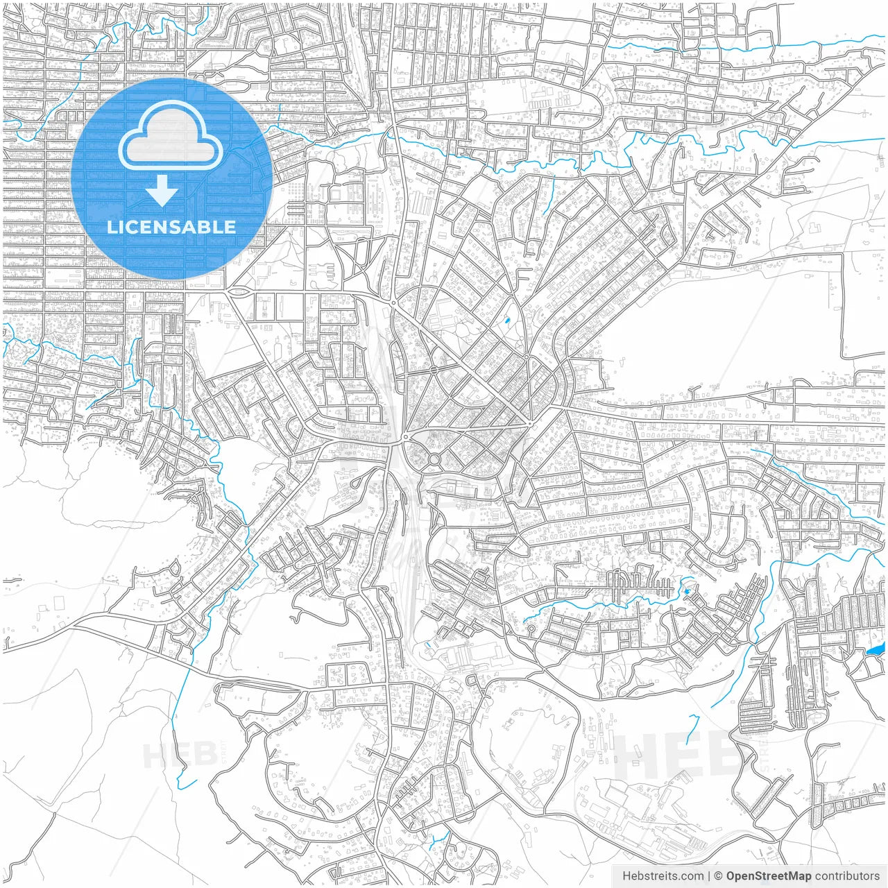 Likasi, DR Congo, city map with high resolution roads.