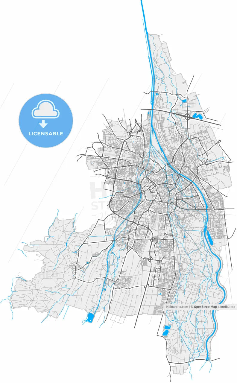 Augsburg, Bavaria, Germany, high resolution vector map - Instant download PDF and JPG
