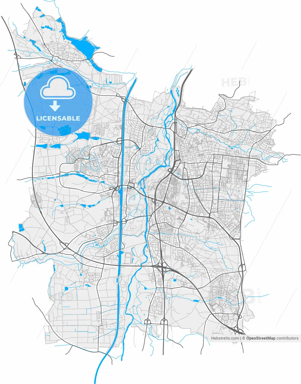Erlangen, Bavaria, Germany, high resolution vector map - Instant download PDF and JPG