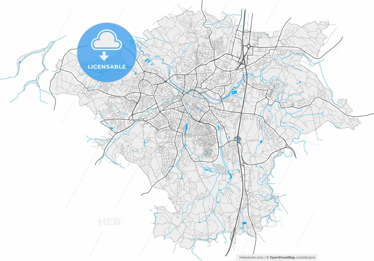Bayreuth, Bavaria, Germany, high resolution vector map - Instant download PDF and JPG