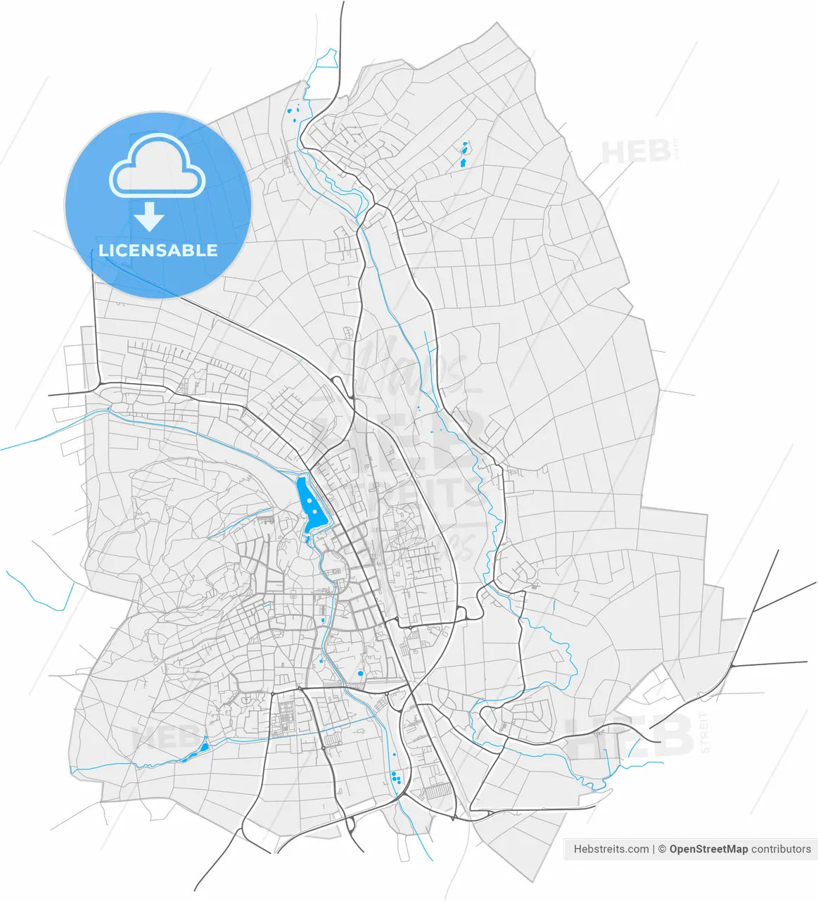 Bad Nauheim, Hesse, Germany, high resolution vector map - Instant download PDF and JPG