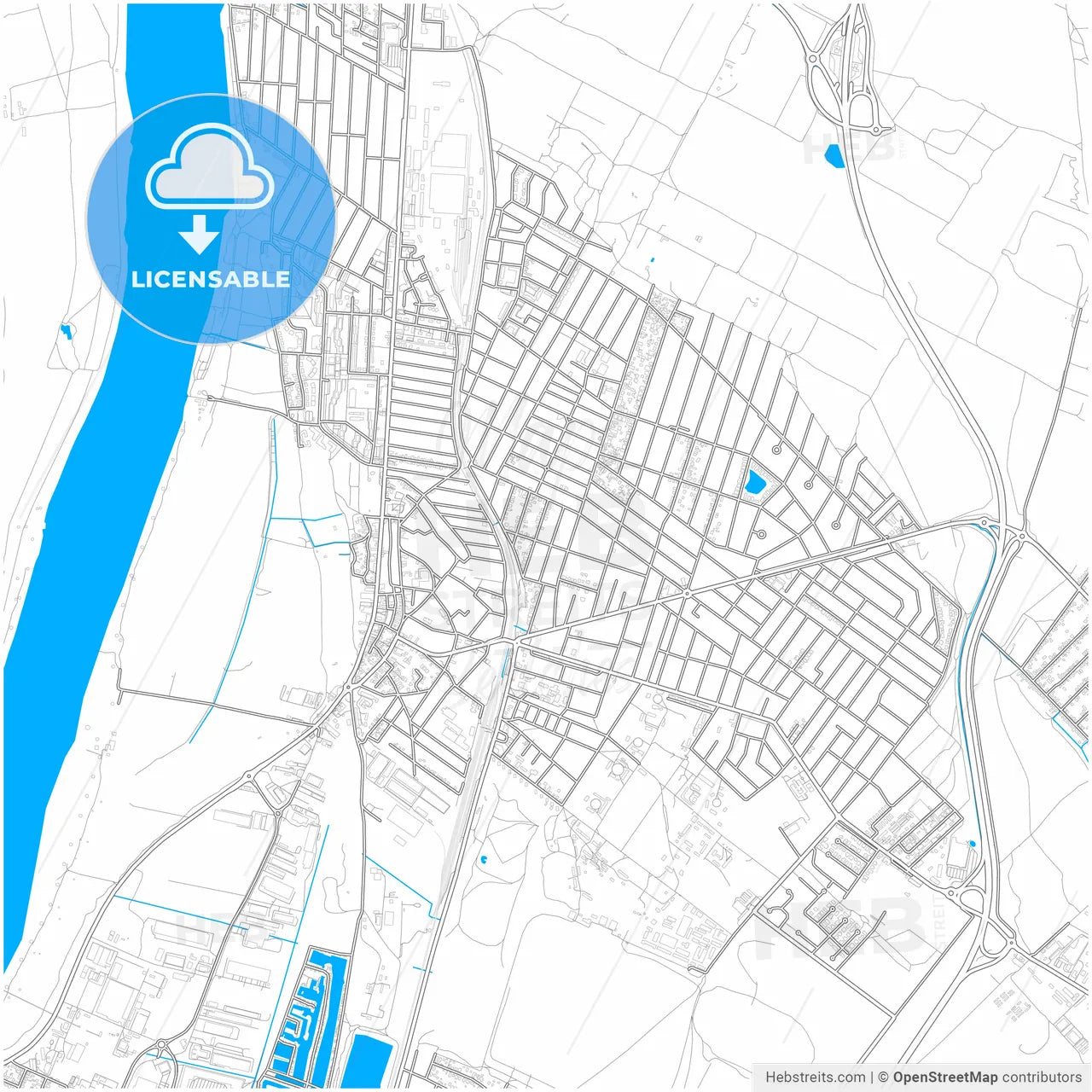 Dunakeszi, Pest, Hungary, city map with high resolution roads.