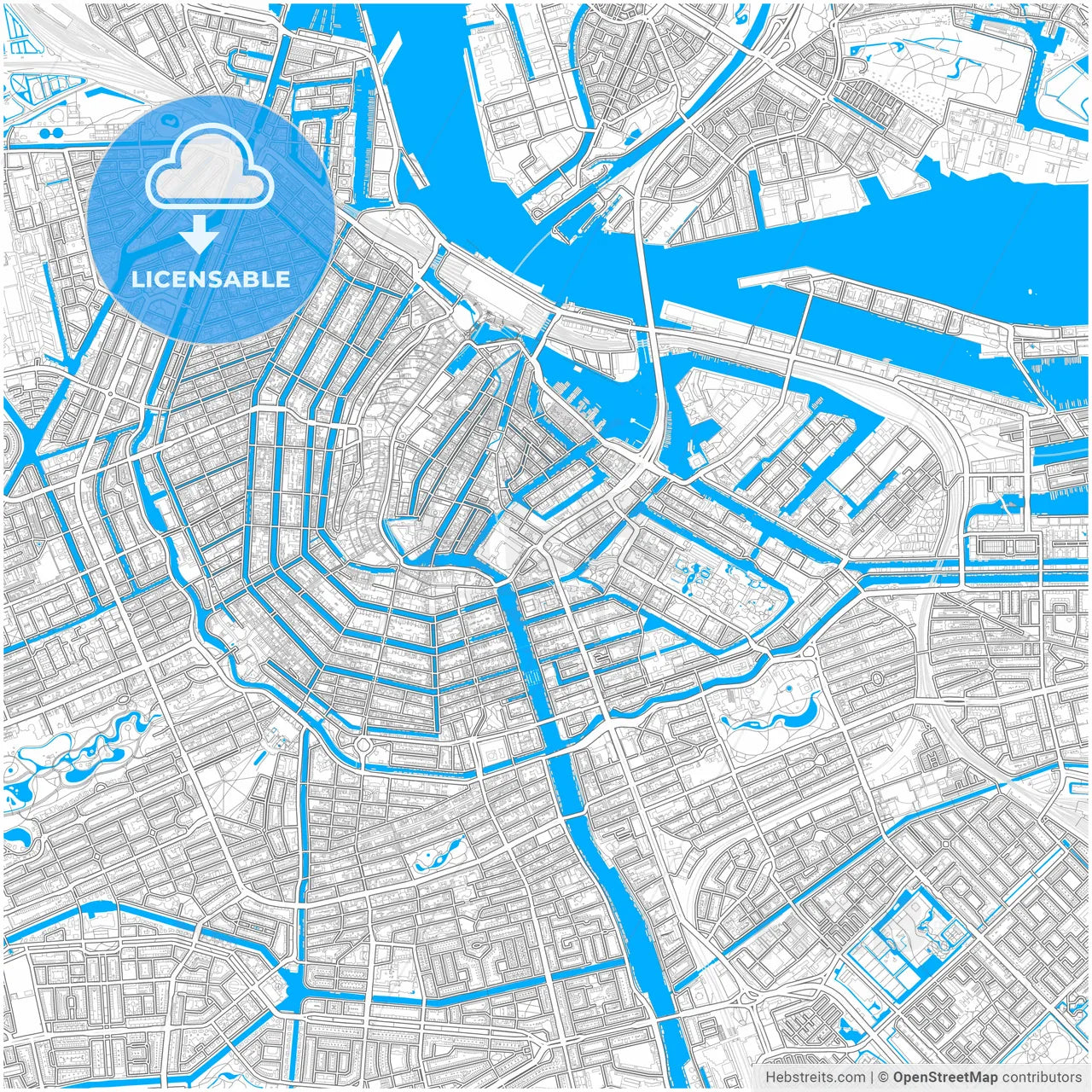 Amsterdam, North Holland, Netherlands, city map with high resolution roads.