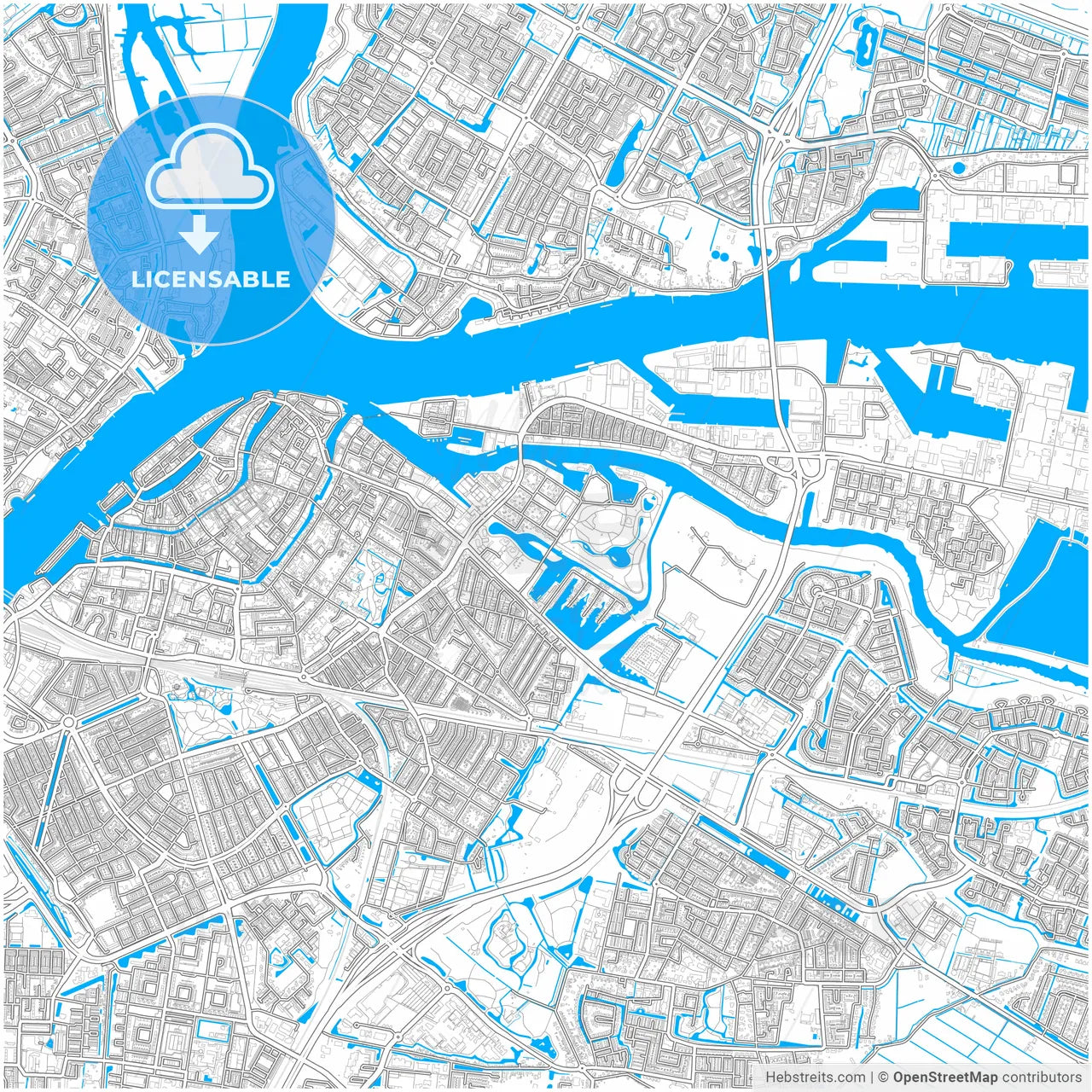Dordrecht, South Holland, Netherlands, city map with high resolution roads.
