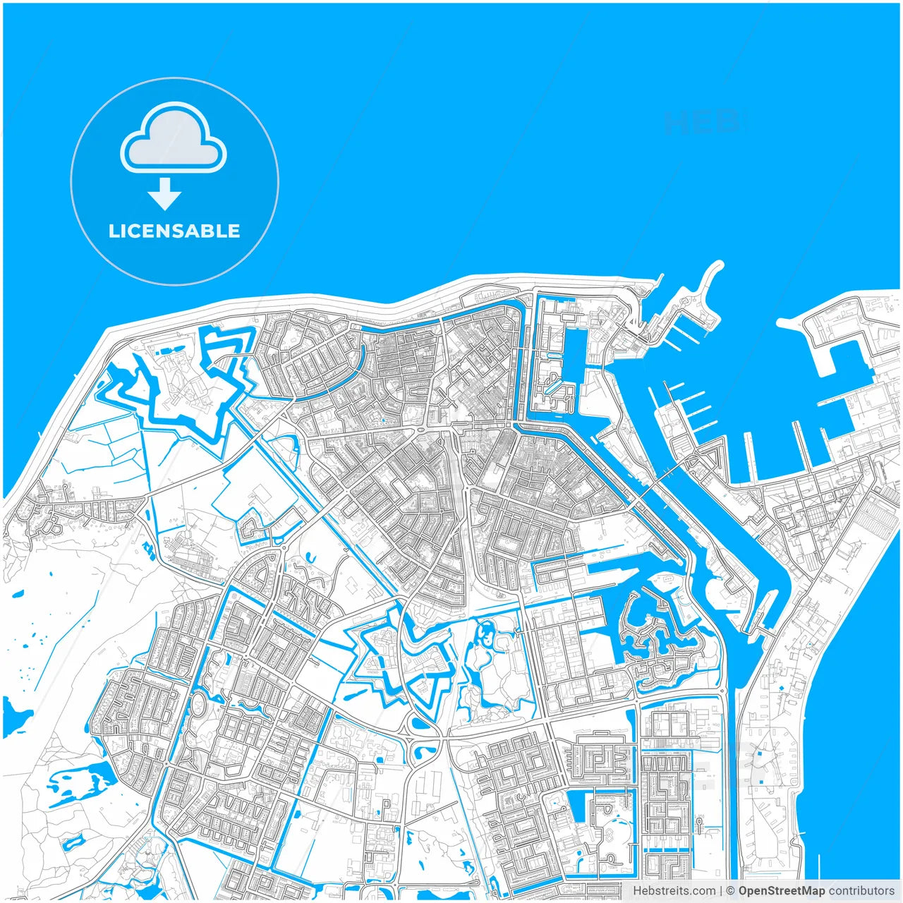Den Helder, North Holland, Netherlands, city map with high resolution roads.
