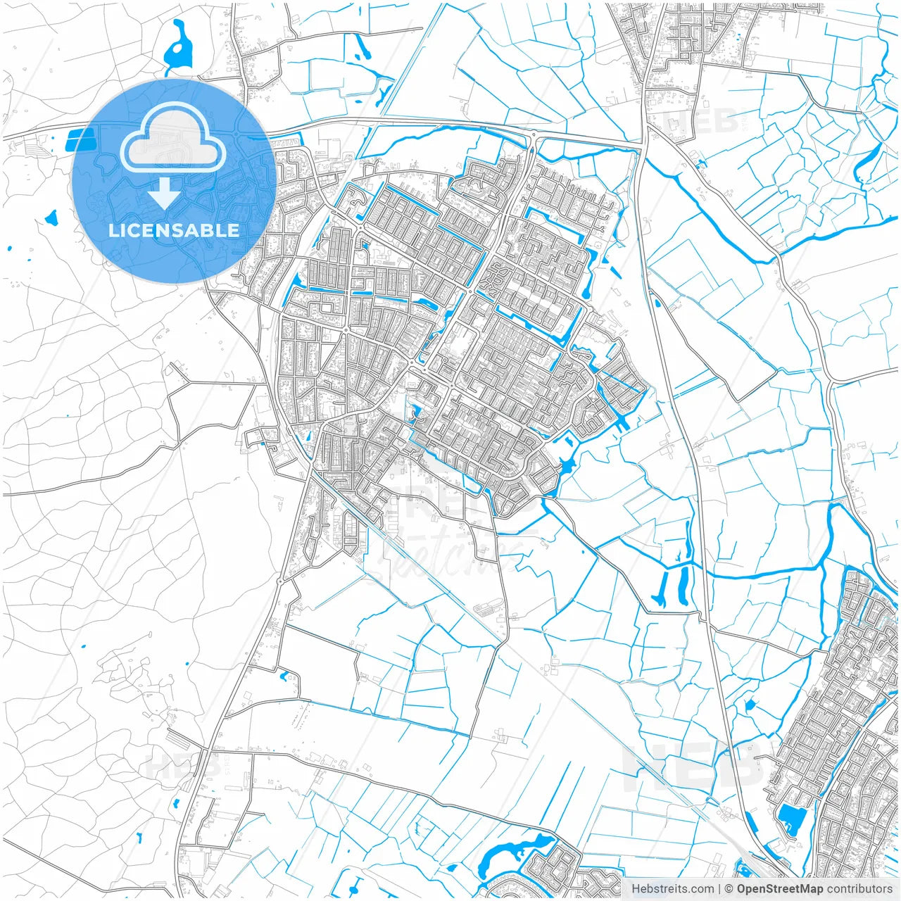 Castricum, North Holland, Netherlands, city map with high resolution roads.