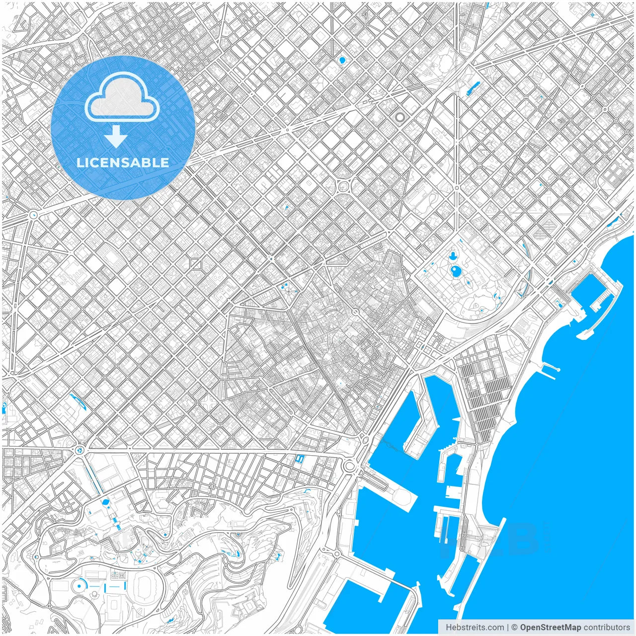 Barcelona, Spain, city map with high resolution roads.